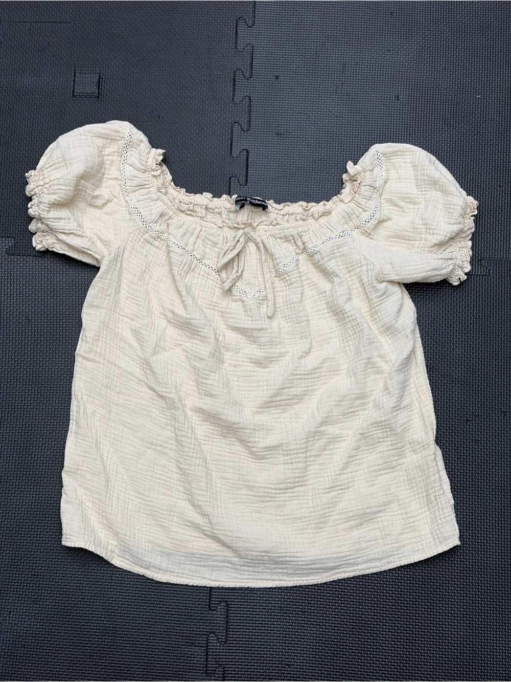 Light Cream Peasant Blouse with Tie-Neck